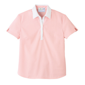 CR122介護用ストライプ柄クレリックレディスニットシャツ(E85C5)[ピンク]
