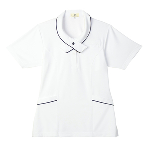 CR168施設事務・受付もOK上品なタイ付きレディスニットシャツ （E85C15)[ホワイト]