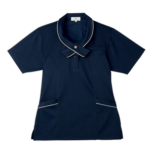 CR168施設事務・受付もOK上品なタイ付きレディスニットシャツ （E85C15)[ネイビー]