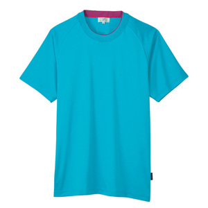 CR184吸汗速乾素材ポップカラー軽量Tシャツ男女兼用(E100)[ブルー×ラベンダーピンク]