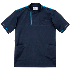 CR197ベタつきにくいケーシー風ストレッチケアワークシャツ男女兼用(E100)[ネイビー×ブルー]