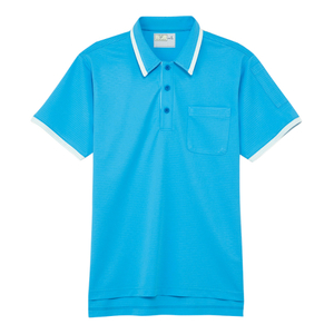 CR204ベタつきにくい清涼介護用清掃スタッフ用ニットシャツ男女兼用(E100)[ブルー]